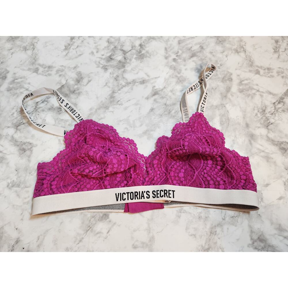 Victoria's Secret‎ Women's Pink Floral Lace Adjustable Strap Bralette Bra Size L